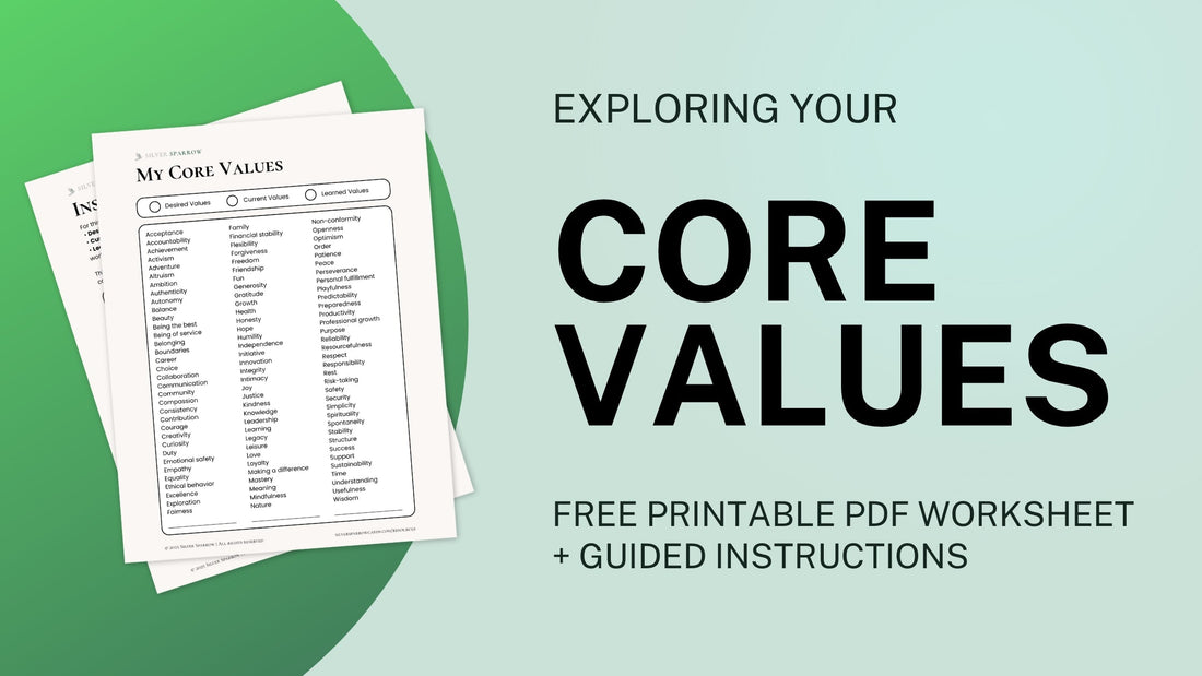 Explore and discover your core values with this free printable pdf worksheet for therapists, counselors, mental health professionals, and more.