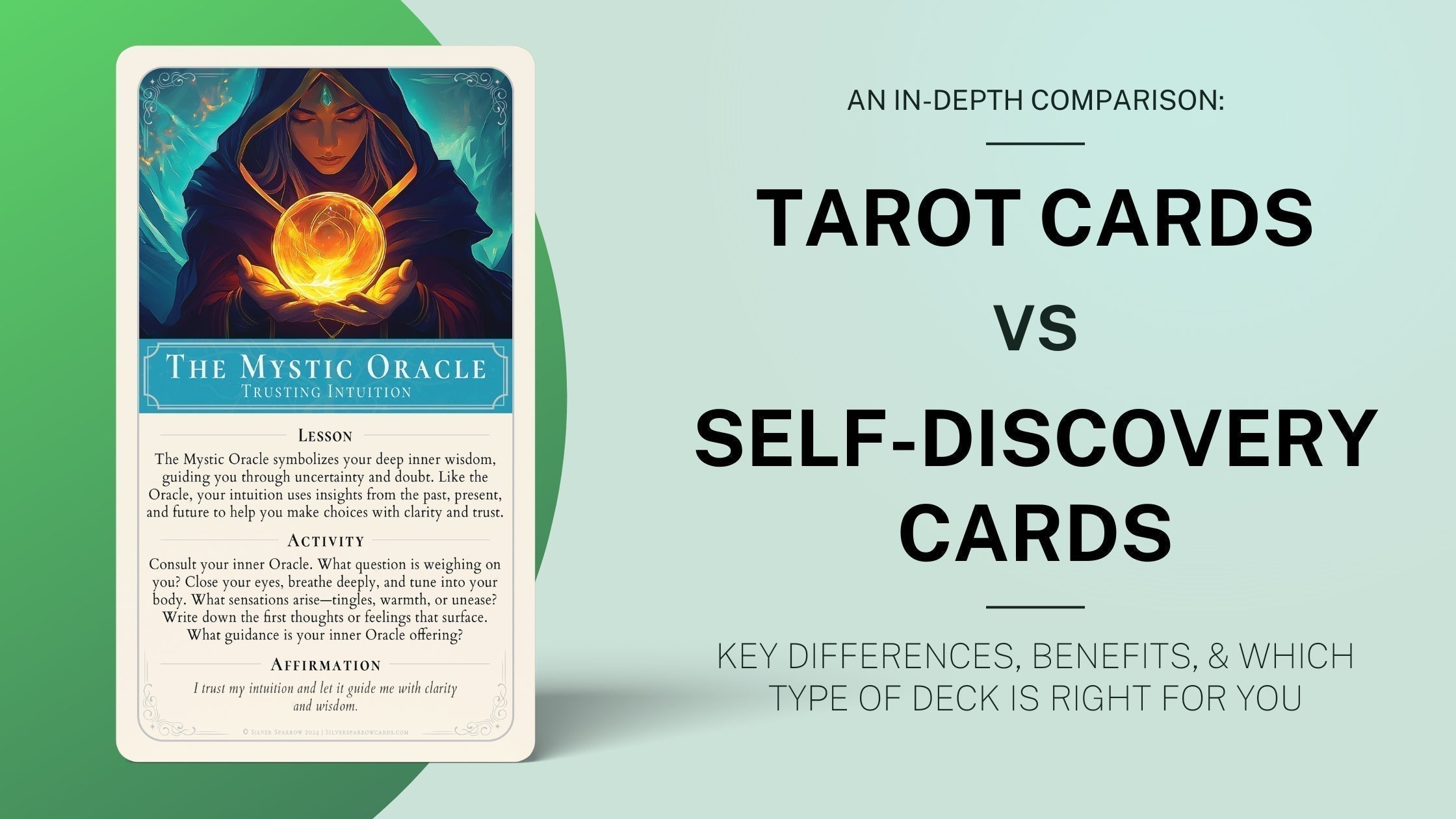 The key differences between Tarot Cards and Self Discovery Cards including benefits, features, and which deck is right for you