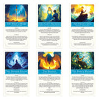 Six Hero’s Ascent self-discovery cards displayed in a grid layout, featuring fantasy-themed titles like “The Hero’s Sword,” “The Dragon,” and “The Bard’s Melody”; each card includes a fantasy-themed lesson, therapy-inspired activity, and positive affirmation to support personal growth, self-awareness, and healing.